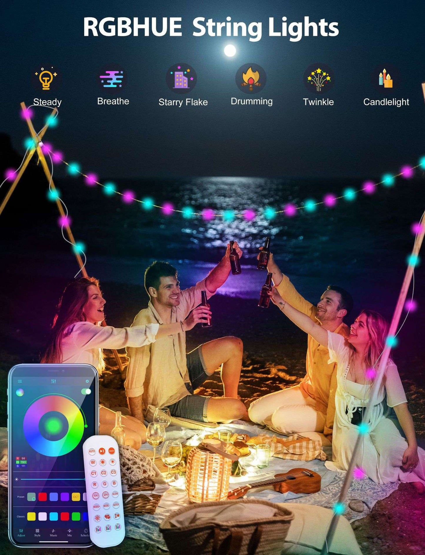 5M/10M/15M/20M Smart LED Light String Fairy Lights For Garden Christmas Halloween Festival Party Decor Outdoor Indoor