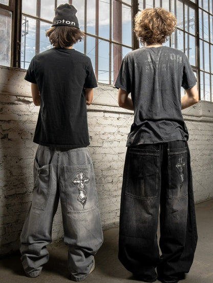 American Retro Harajuku Bgaay Jeans Men Vintage Streetwear Trousers Trendy Hip-hop Punk Y2K High-waisted Straight Pants Women