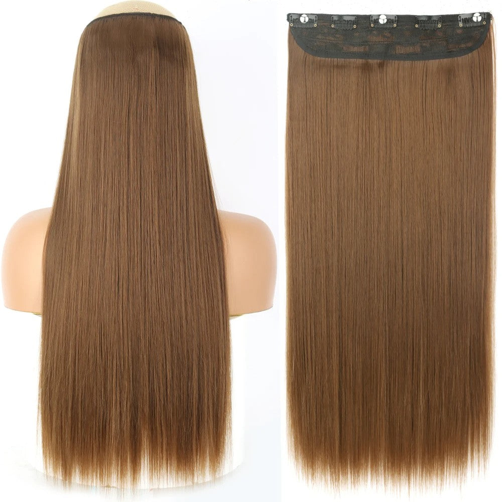Extensão de Cabelo Liso Comprido de Fibra Sintética Resistente ao Calor com 5 Clipes 22"32" Preto Castanho Loiro