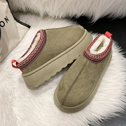 Snow Boots For Women 2024 Winter New Cashmere Warm Thick Soles Without Heel-covered Hair Half Slipper Cotton Shoes for Women