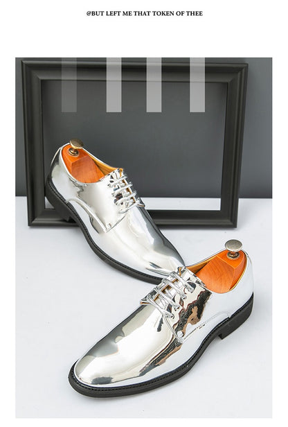 Large Size 38-50 Pointed Leather Shoes Man Business Performance Men's Dress Shoes Luxury Golden Bright Shoes Man Wedding Shoes