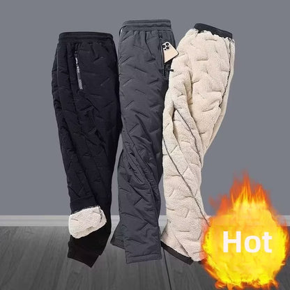 Calça Masculina de Algodão Acolchoada Inverno Outdoor à Prova de Vento Quente Casual Calça Jovem Moda Calça Longa Terreno Nevado