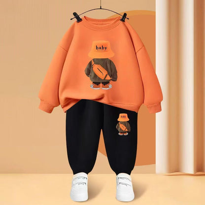 Roupas Infantis Meninos e Meninas Outono Manga Comprida Top e Calça Conjuntos de 2 Peças Crianças Menino e Menina Agasalho Esportivo Estampado de Urso