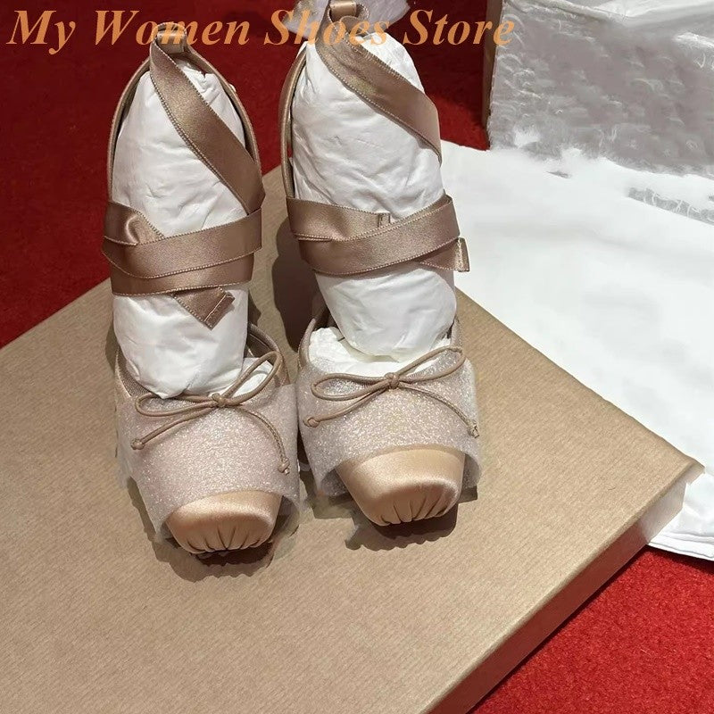 Satin Lace Up Women Pumps Square Toe Stiletto Thin High Heel Runway 2026 Autumn Spring Women Dress Shoes Handmade Pumps Knot