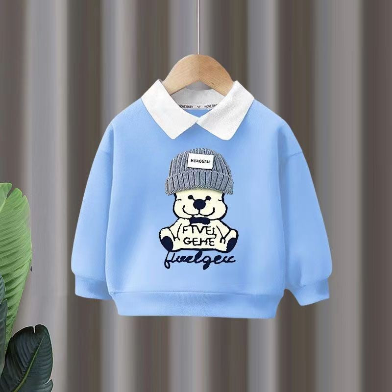 Autumn Baby Girls Clothes Set Children Boy Lapel Cartoon Printed Pullover Sweatshirts And Pants 2pcs Suit Children Tracksuits
