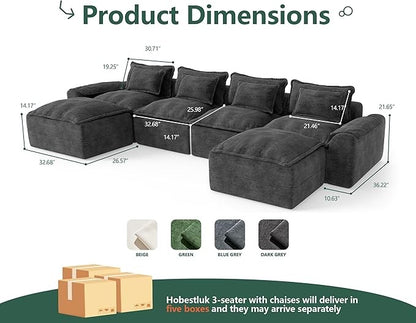 152" Cloud Modular Sectional – U-Shaped 4-Seater Couch with Ottomans, Deep Seat & Removable Cover for Living Room?