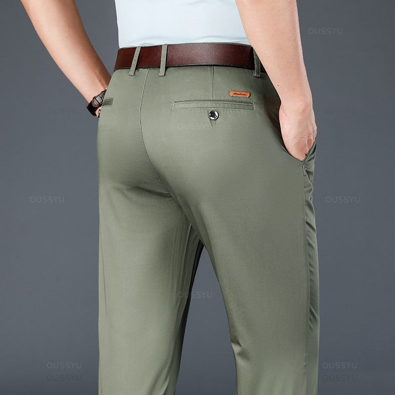 Spring Summer Straight Suit Pants Men Cotton Business Stretch Royal Blue Khaki Black Thin Office Formal Trousers Male Size 40 42