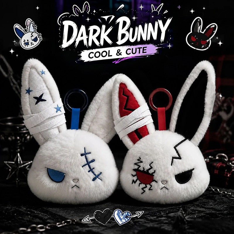 Gothic Bunny Plush Keychain Rabbit Bag Charm Bandage Rabbit Pendant Dark Horror Bunny Doll Keyring Bag Charm Halloween Gifts