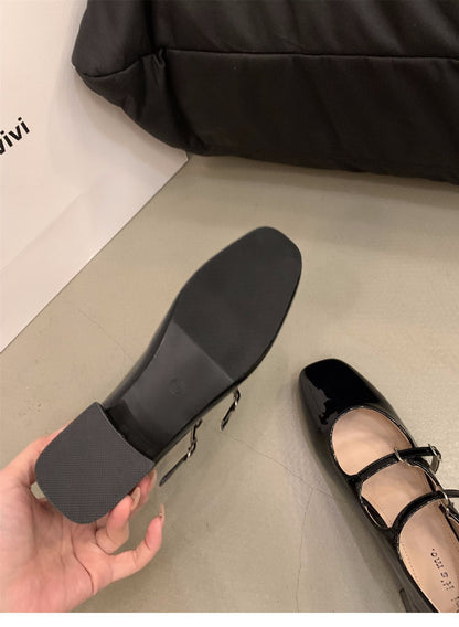 Mary Jane Shoes for Women  Retro Medium Heel Women's Single Shoes Fashion Gloss Soft Comfort Ballet Shoes Zapatos De Mujer