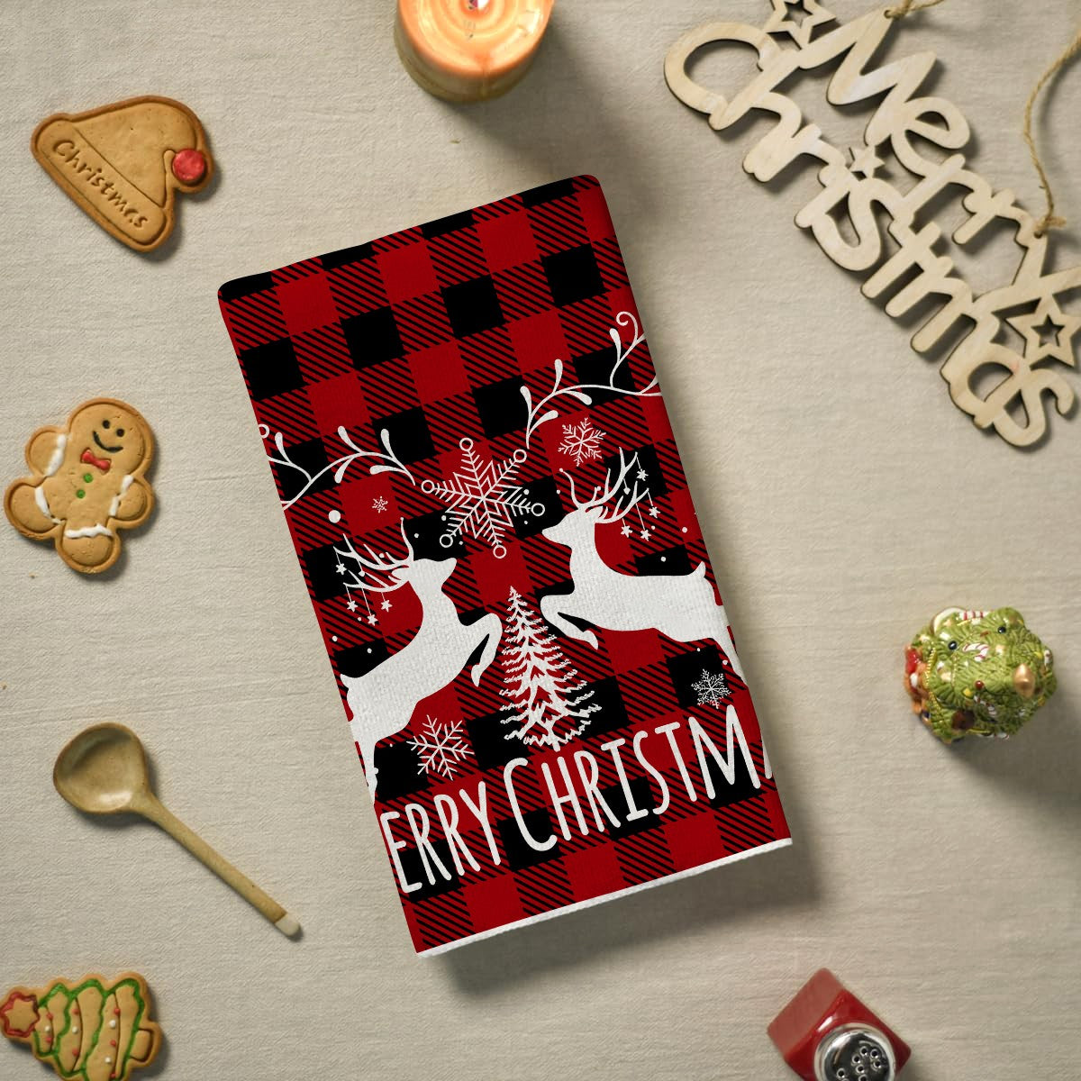 4/6pcs Christmas Kitchen Towel Set, Buffalo Checkered Dishcloths, Soft and Comfortable Winter Truck Farmhouse Tea Towels Joe,