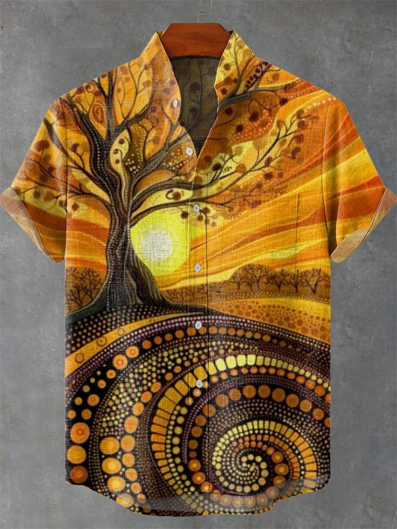 Fashionable Casual Men's Shirt Short Sleeve 3D Medusa Print Pattern Linen Clothing Hawaiian Flower Top