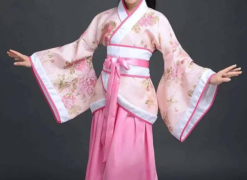 Hanfu Chinese Costume Girls Children Kimono Traditional Vintage Ethnic Fan Students Dance Halloween Japanese Yukata Kimono Style