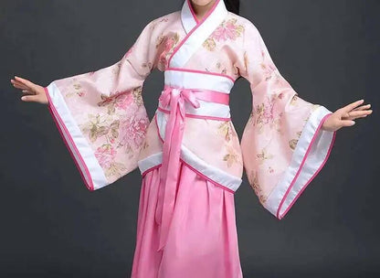 Hanfu Chinese Costume Girls Children Kimono Traditional Vintage Ethnic Fan Students Dance Halloween Japanese Yukata Kimono Style