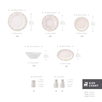 Siena 53Piece Porcelain Plates and Bowls Set with Dinner and Dessert Plates Shakers Bone China Dishware Sets Kitchen Dinnerware