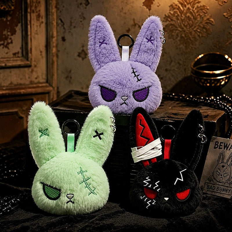 Gothic Bunny Plush Keychain Rabbit Bag Charm Bandage Rabbit Pendant Dark Horror Bunny Doll Keyring Bag Charm Halloween Gifts