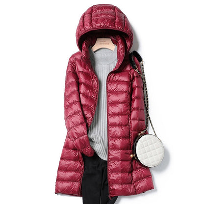 Korean Fashion Slim Remove Hooded Parka Fashionable Outerwear 2023 Winter Womens Down Jackets Long Light Thin Coat Puffer Jacket