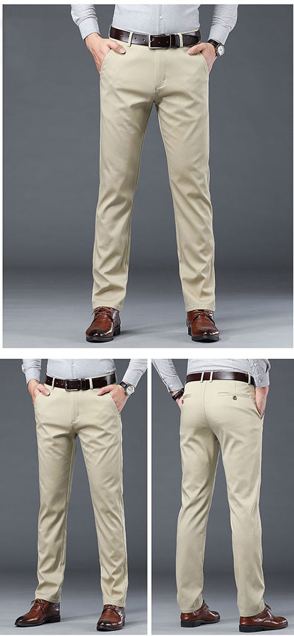 Calças Sociais Masculinas Finas para o Verão, Justas, de Algodão, Estilo Casual de Negócios, Cores Verde, Preto, Cáqui, Calças de Marca Masculinas Tamanhos 30-40