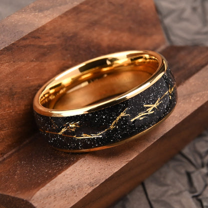 Golden simple 8/6mm inlaid golden foil tungsten steel ring, comfortable to wear, suitable for daily wedding party jewelry gifts
