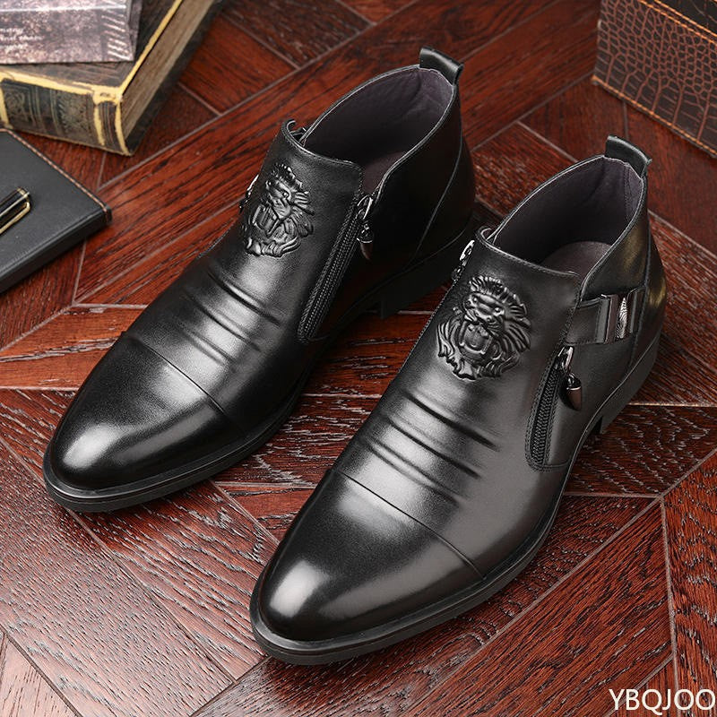 Botas Masculinas de Inverno Elegantes Cano Curto Antiderrapantes Couro Sapatos Britânicos Zíper Botas Cavaleiro Preto Bico Fino Plataforma Punk Botas Masculinas Botas