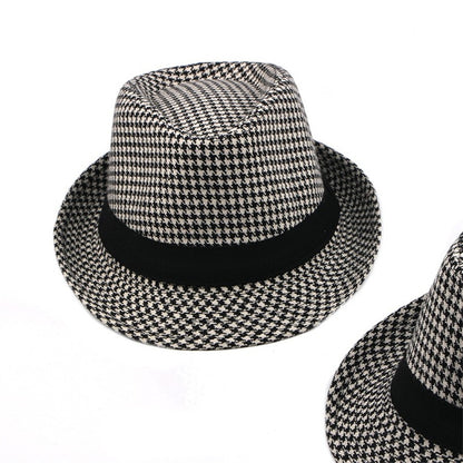 Primavera Verão Novo Chapéu Xadrez Vintage Masculino Chapéu de Lã para Homens de Meia-Idade e Idosos Chapéu de Cavalheiro Chapéu de Jazz