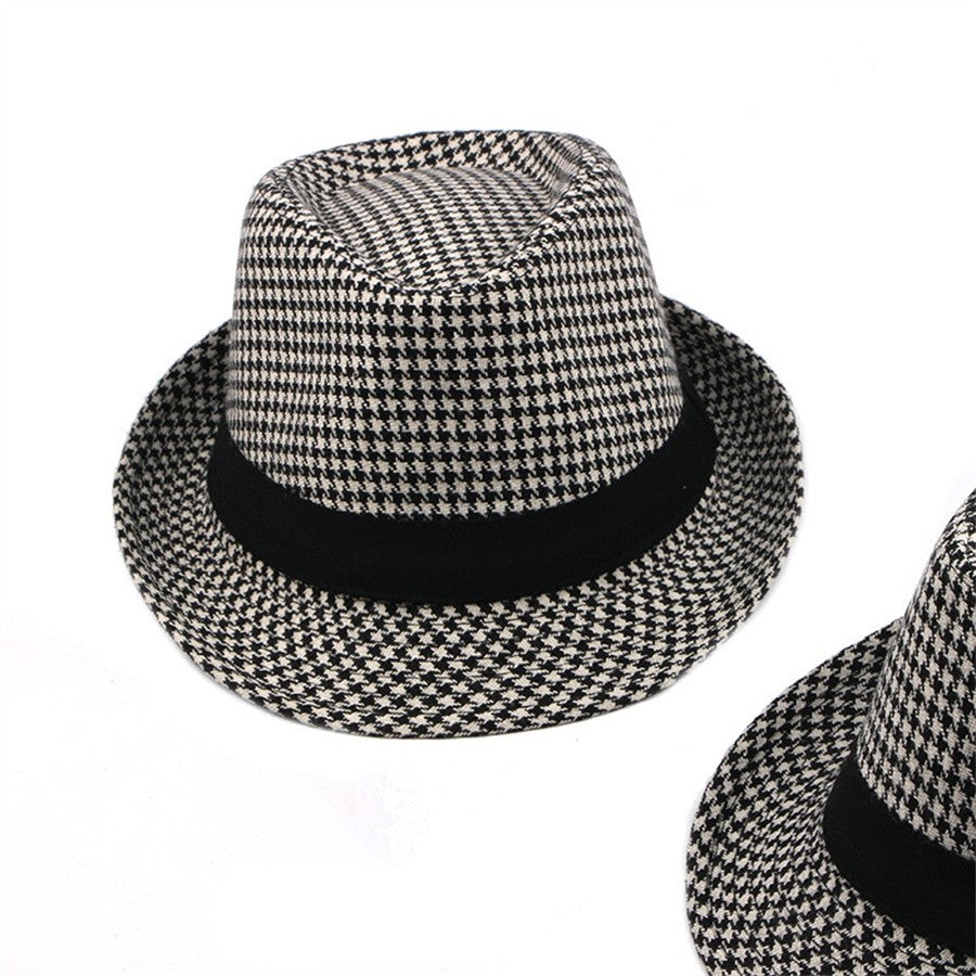 Primavera Verão Novo Chapéu Xadrez Vintage Masculino Chapéu de Lã para Homens de Meia-Idade e Idosos Chapéu de Cavalheiro Chapéu de Jazz