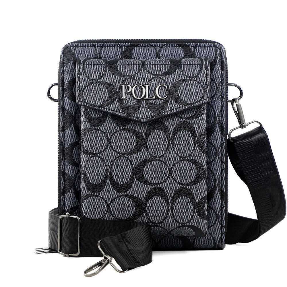 Business men's printed crossbody bag, shoulder bag, double zipper, large capacity ID bag, mobile phone bag, hanging bag
