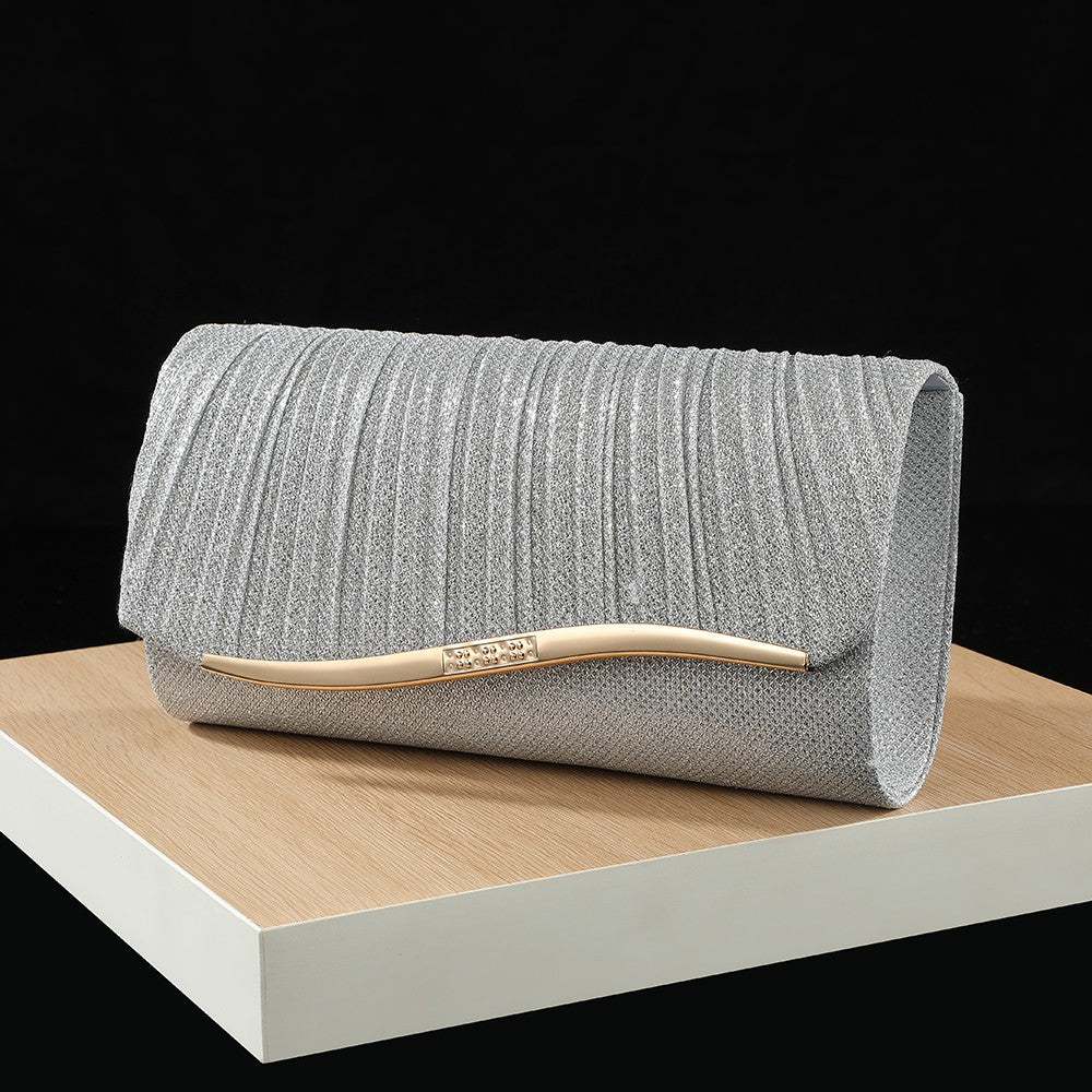Premium Pleated Clutch Bag with Metal Trim Fashion Classic Chain Shoulder Bag for Evening Weddings And Parties