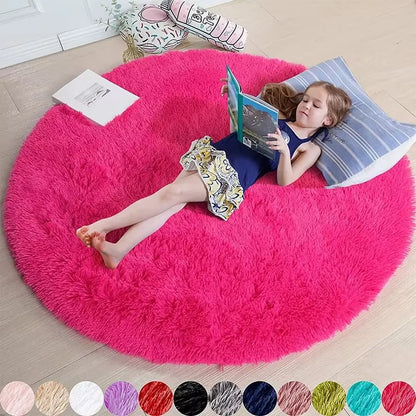 VIKAMA Ultra Soft Shaggy Round Rug Pad Fluffy White Carpet Living Room Home Decor Bedroom Kids Room Salon Thick Pile Carpet