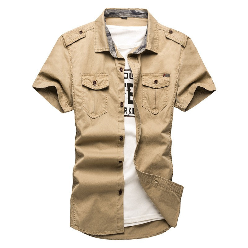 2025 New Men's Cargo Tactical Shirts 100% Cotton Short Sleeve Work Brand Military Shirt Chemise Plus size 5XL