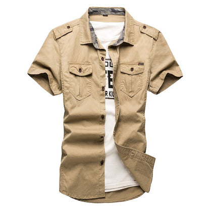 2025 New Men's Cargo Tactical Shirts 100% Cotton Short Sleeve Work Brand Military Shirt Chemise Plus size 5XL