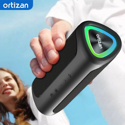 Caixa de Som Bluetooth Ortizan M7, Caixa de Som Portátil com 24W de Som Estéreo Potente, Luzes RGB, Entrada AUX, TF, Bluetooth 5.3, À Prova D'água IPX7