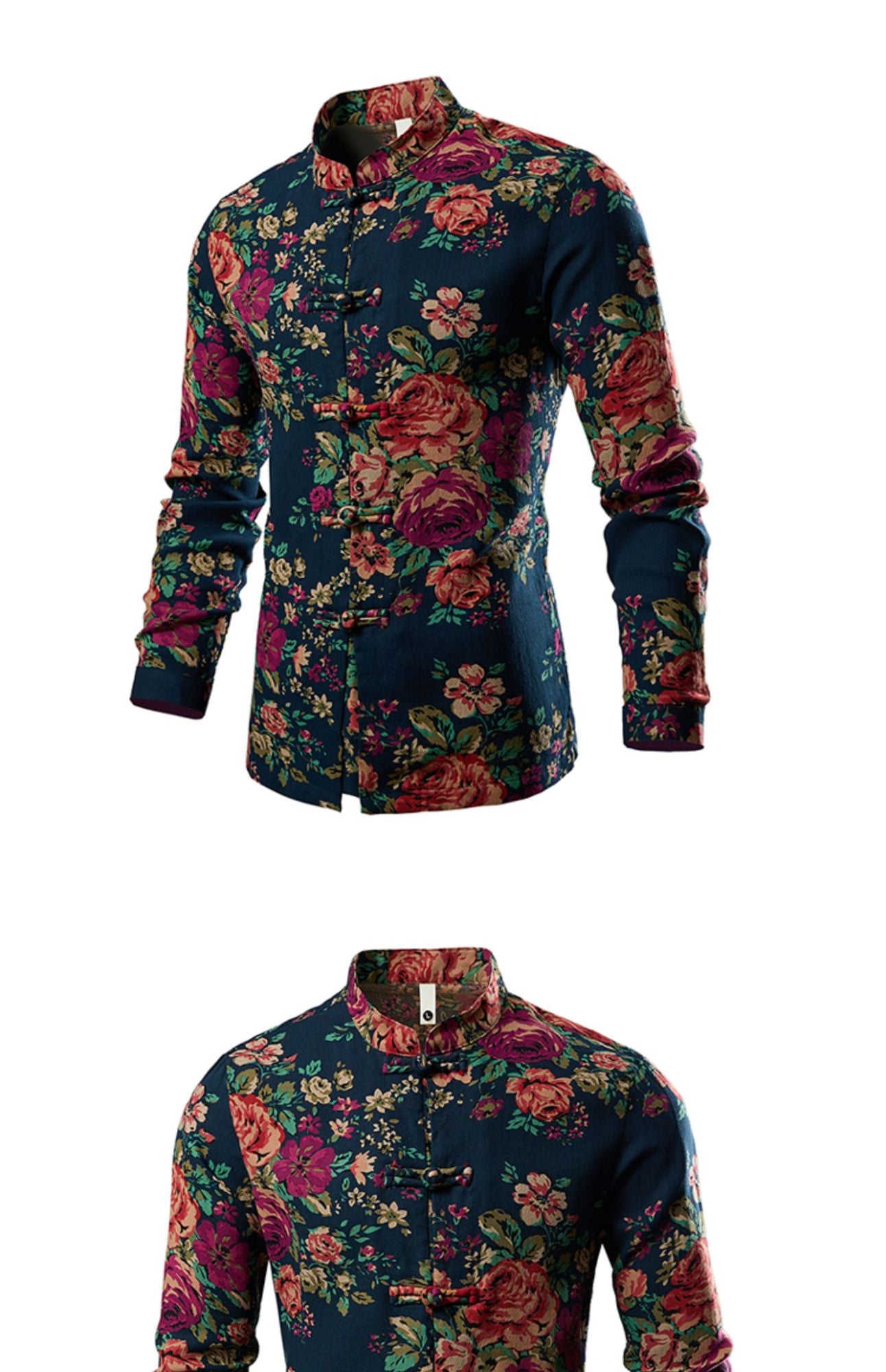 Chinese Style Men's Long-sleeved Printed Shirt, Single-breasted Stand-up Collar Shirts, Fashion Casual Top Camisas, Size M-6XL