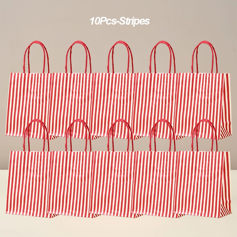 10Pcs Party Gift Bags Heart Candy Goodie Favor Kraft Paper Bags with Handles Gift Wrap for Birthday Wedding Anniversary Dating