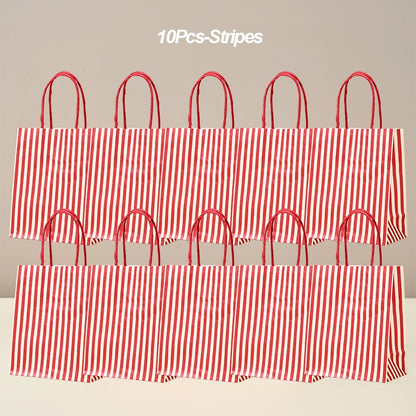 10Pcs Party Gift Bags Heart Candy Goodie Favor Kraft Paper Bags with Handles Gift Wrap for Birthday Wedding Anniversary Dating