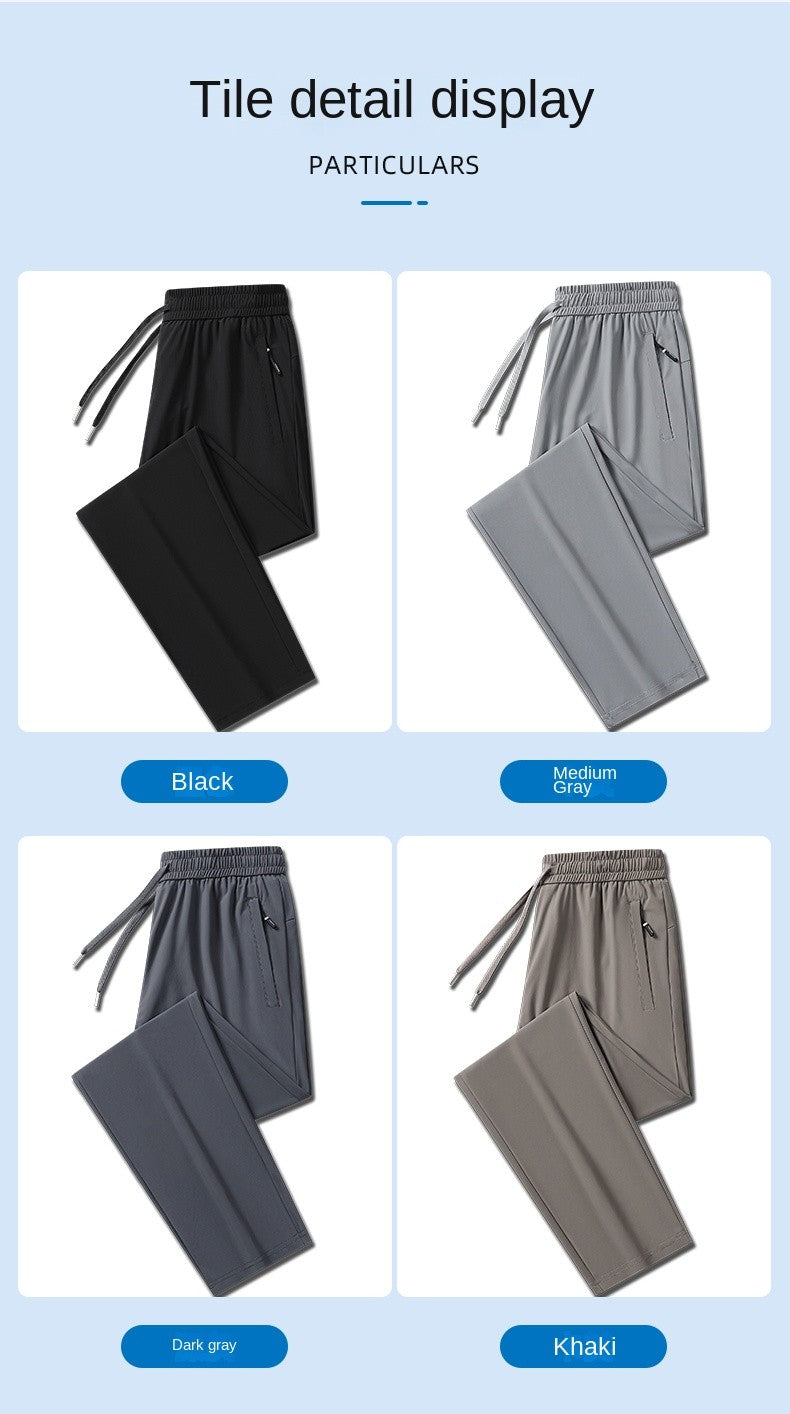 Ice Silk Men's trousers 2024 summer black-and-gray thin style business casual pants outdoor stretch breathable straight leg loos