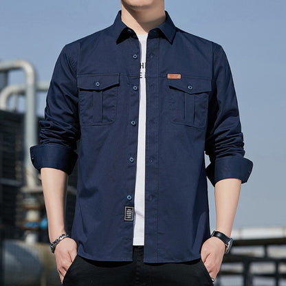 100% Cotton New Cargo Shirt for Men Long Sleeve 2 Pocket Shirts Outdoor Casual Blouses High Quality Clothing Overshirt