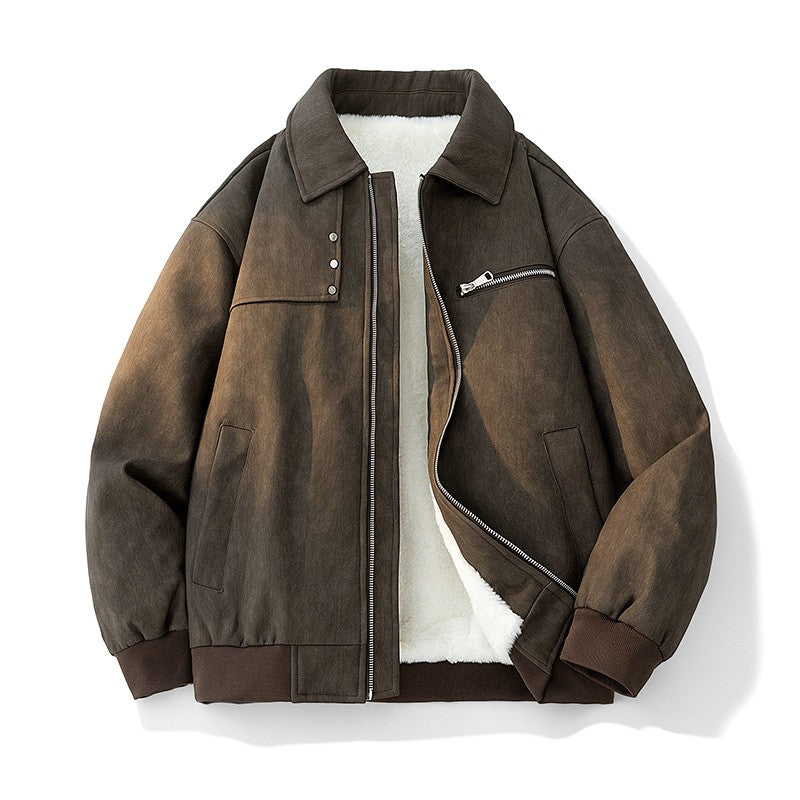Jaqueta de Couro PU Masculina de Inverno, Grossa e Quente, Estilo Retrô, Gola Lapela, Casual, para Pesca ao Ar Livre, Tamanho Grande