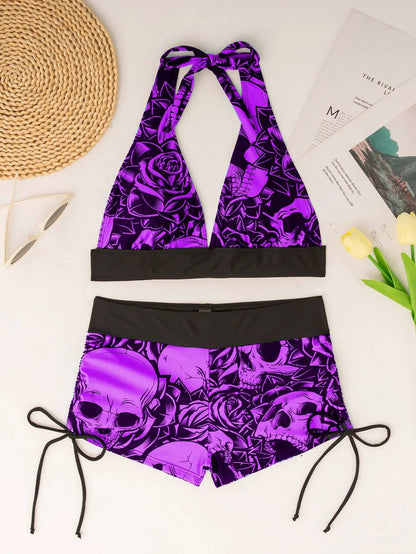 Conservative Skull Print Bikini Women's Swimsuit Flat Briefs New Arrival Swimwear from Mainland China Female Fashionable