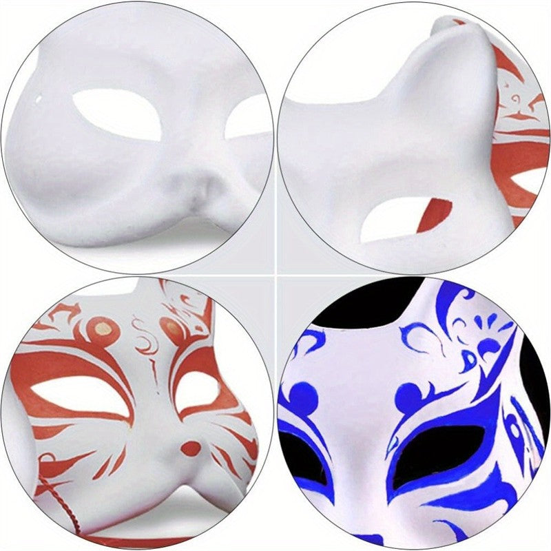 1-10pcs Japanese Mask Paper Blank Mask Halloween Cosplay Cat DIY Paintable Half Face Mask Animal Costume Party Decor Craft Prop