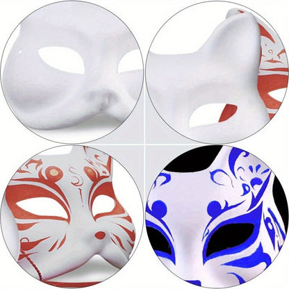 1-10pcs Japanese Mask Paper Blank Mask Halloween Cosplay Cat DIY Paintable Half Face Mask Animal Costume Party Decor Craft Prop