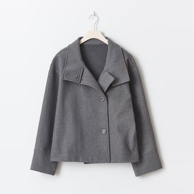 Women Fashion Stand Collar Woolen Jacket Single Breasted Long Sleeve Female Coat 2025 Autumn Chic Street Office Short Outerwears