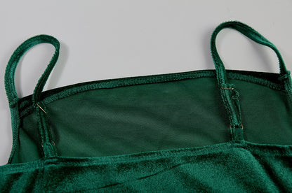 Velvet Swing Collar Sleeveless Slip Sexy Slit Maxi Dress 2024 New Fashion Evening Party Women Elegant Streetwear Y2K