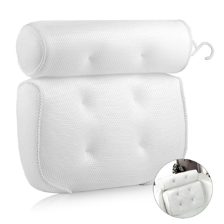 1 spa bathtub pillow with anti slip suction cups for neck and back support, bathtub/bathroom accessory