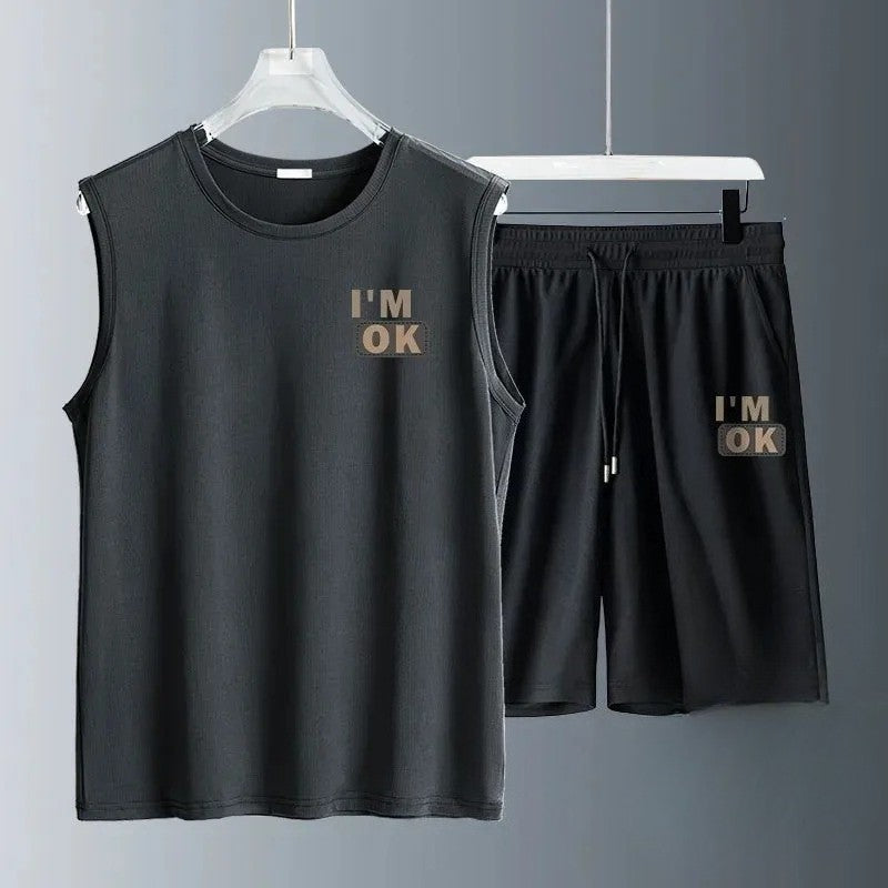 2024 Summer Men Clothing Harajuku Breathable fashion Sportswear Basketball suit casual short-sleeved T-shirt + shorts 2-piece
