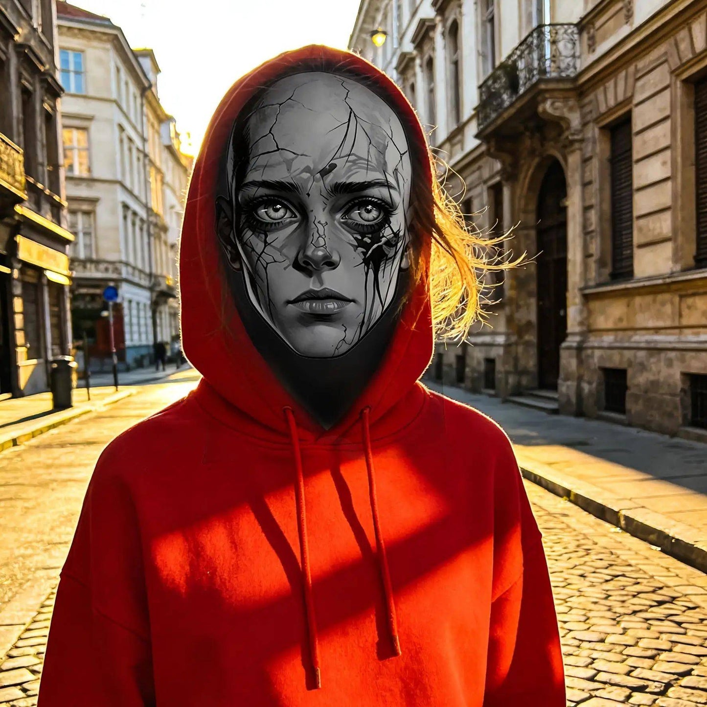 Halloween Ink-patterned Split-face Breathable Mesh Full-face Mask — Versatile for Outdoor Cycling and A Cool Prop