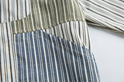 Stripe Splice Shirt Men Japnese Streetwear Fashion Loose Casual Long Sleeve Shirts Cityboy Oversize Cargo Shirts Blouses