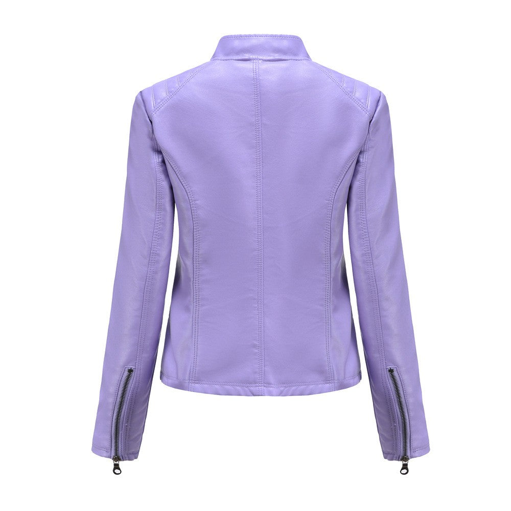 Lavender Purple Women's Long Sleeve PU Jacket, Fashion Motorcycle Leather Jackets, Red Coat, Black Outerwear.