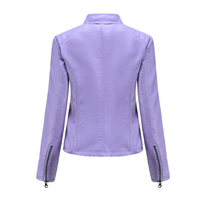 Lavender Purple Women's Long Sleeve PU Jacket, Fashion Motorcycle Leather Jackets, Red Coat, Black Outerwear.
