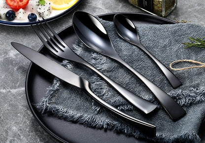 Conjunto de Talheres 24 Peças Aço Inoxidável 18/10 Talheres Pesados Prata Luxo Faca Garfo Colher Louça Próprio para Máquina de Lavar Louça