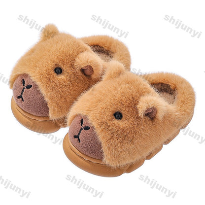 Capybara Winter Children's Platform Slippers 2025 Fashion Warm Plush Home Shoes Boys Girls Non Slip Cotton Shoes Parent-child